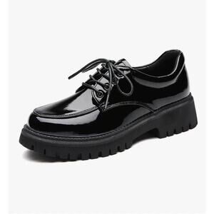 IUY Black Patent Leather Oxford Shoes Women’s Size 10 Office Dress Casual Chunky